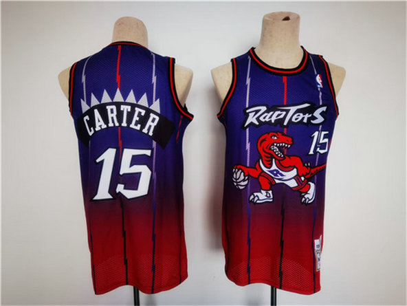 Men's Toronto Raptors #15 Vince Carter Purple Red Throwback Stitched Jersey
