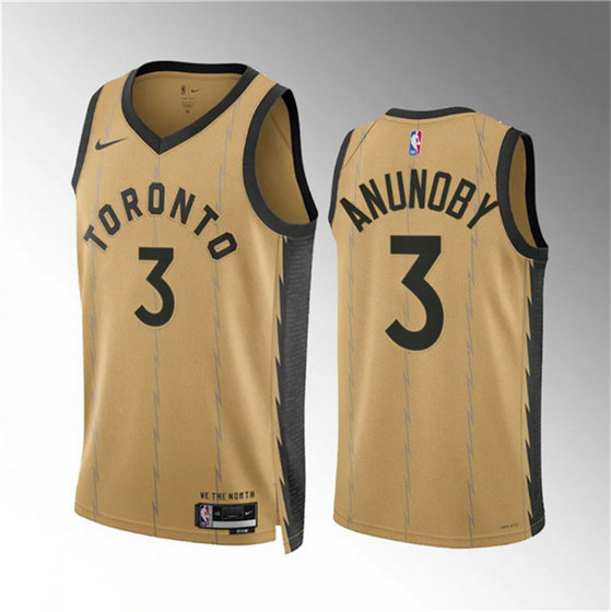 Men's Toronto Raptors #3 O.G. Anunoby Gold 2023 24 City Edition Stitched Basketball Jersey