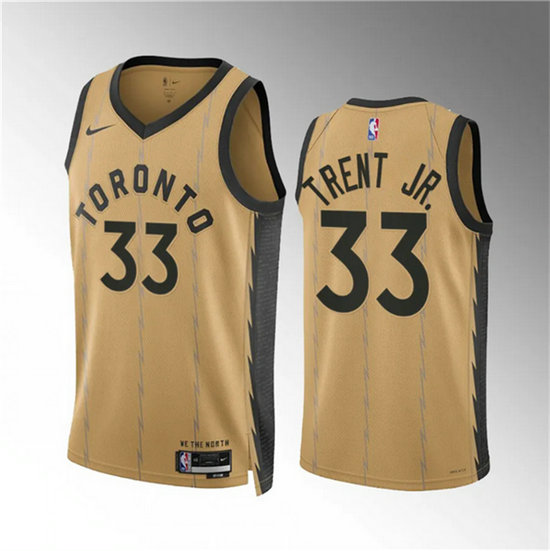 Men's Toronto Raptors #33 Gary Trent Jr. Gold 2023 24 City Edition Stitched Basketball Jersey