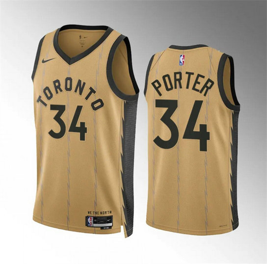Men's Toronto Raptors #34 Jontay Porter Gold 2023 24 City Edition Stitched Basketball Jersey