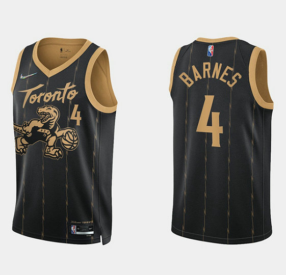 Men's Toronto Raptors #4 Scottie Barnes 2021 22 City Edition Black 75th Anniversary Swingman Stitched Basketball Jersey