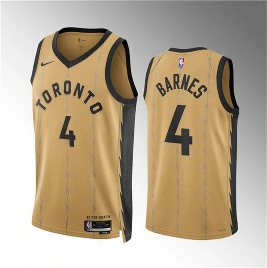 Men's Toronto Raptors #4 Scottie Barnes Gold 2023 24 City Edition Stitched Basketball Jersey