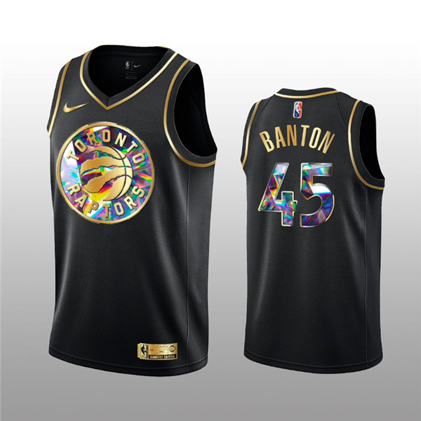 Men's Toronto Raptors #45 Dalano Banton 2021 22 Black Golden Edition 75th Anniversary Diamond Logo Stitched Basketball Jersey