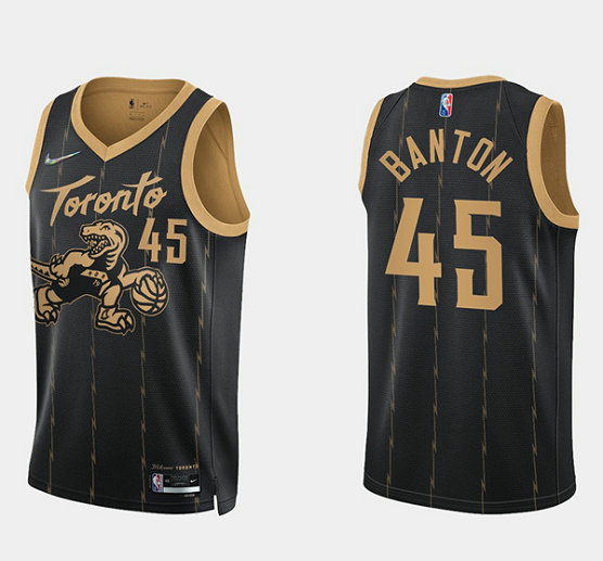 Men's Toronto Raptors #45 Dalano Banton 2021 22 City Edition Black 75th Anniversary Swingman Stitched Basketball Jersey
