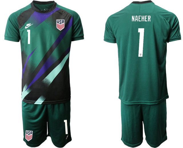 Men's USA #1 Naeher Dark green goalkeeper Jersey