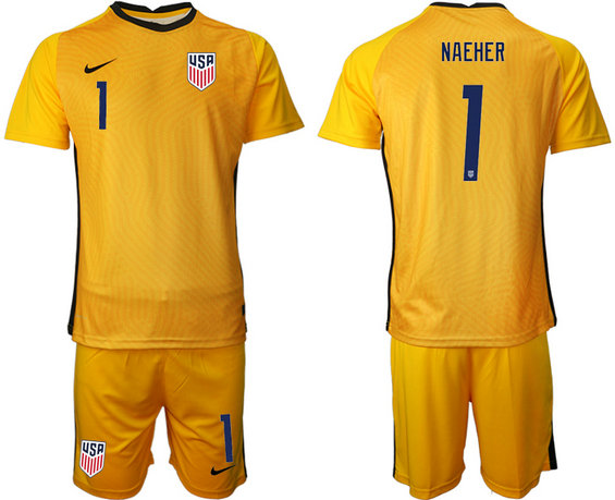 Men's USA #1 Naeher Yellow Goalkeeper Jersey