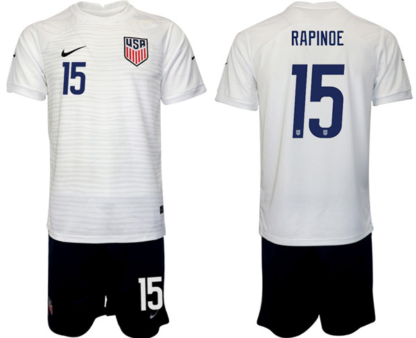 Men's United States #15 Rapinoe White Home Soccer Jersey Suit