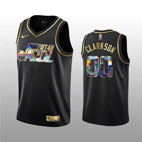 Men's Utah Jazz #00 Jordan Clarkson 2021 22 Black Golden Edition 75th Anniversary Diamond Logo Stitched Basketball Jersey