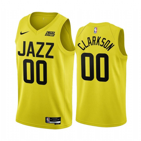 Men's Utah Jazz #00 Jordan Clarkson 2022 23 Yellow Icon Edition Stitched Basketball Jersey