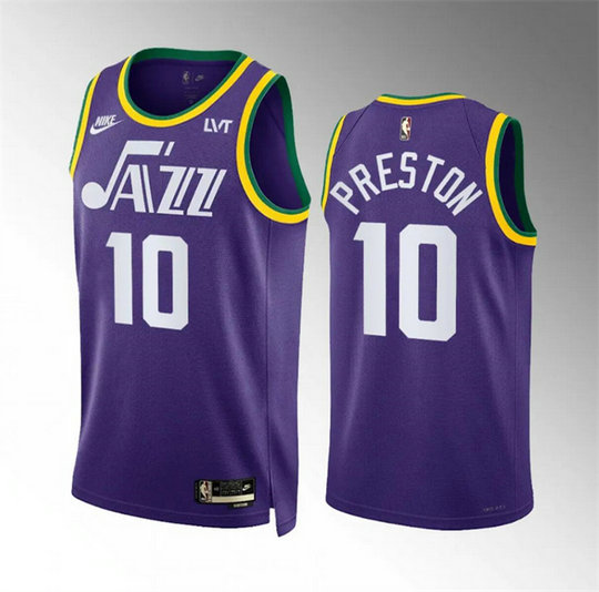 Men's Utah Jazz #10 Jason Preston Purple 2023 24 City Edition Stitched Basketball Jersey