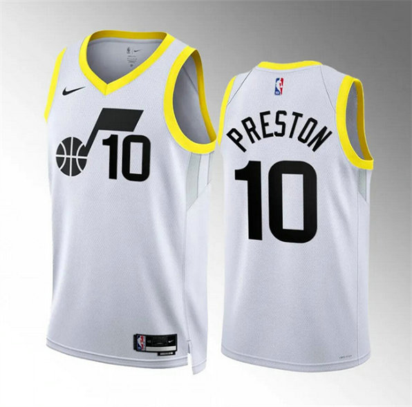 Men's Utah Jazz #10 Jason Preston White Association Edition Stitched Basketball Jersey