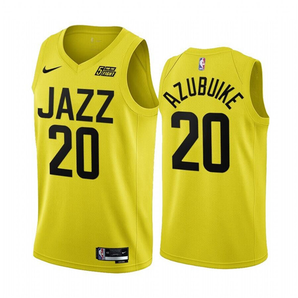 Men's Utah Jazz #20 Udoka Azubuike 2022 23 Yellow Icon Edition Stitched Basketball Jersey