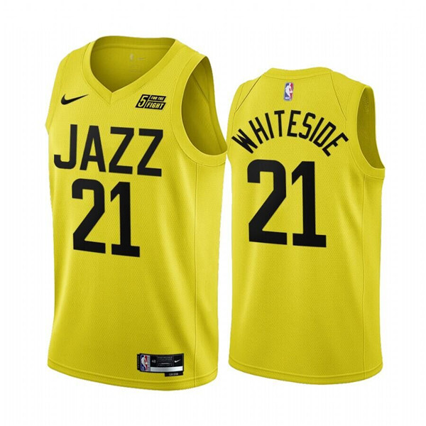 Men's Utah Jazz #21 Hassan Whiteside 2022 23 Yellow Icon Edition Stitched Basketball Jersey