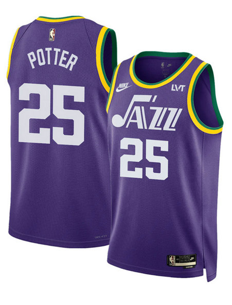 Men's Utah Jazz #25 Micah Potter Purple 2023 Classic Edition Stitched Basketball Jersey