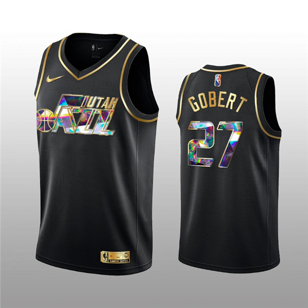 Men's Utah Jazz #27 Rudy Gobert 2021 22 Black Golden Edition 75th Anniversary Diamond Logo Stitched Basketball Jersey