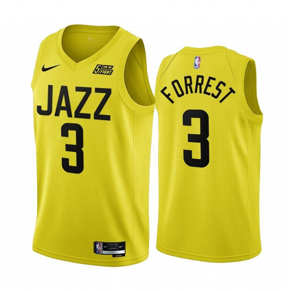 Men's Utah Jazz #3 Trent Forrest 2022 23 Yellow Icon Edition Stitched Basketball Jersey