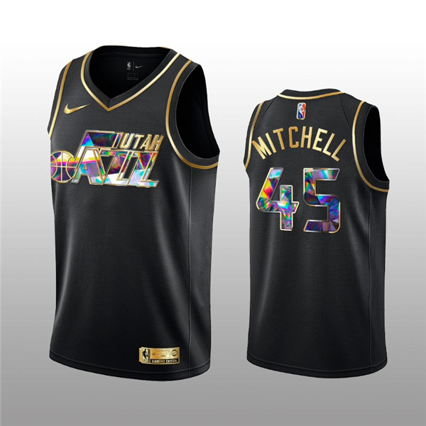 Men's Utah Jazz #45 Donovan Mitchell 2021 22 Black Golden Edition 75th Anniversary Diamond Logo Stitched Basketball Jersey