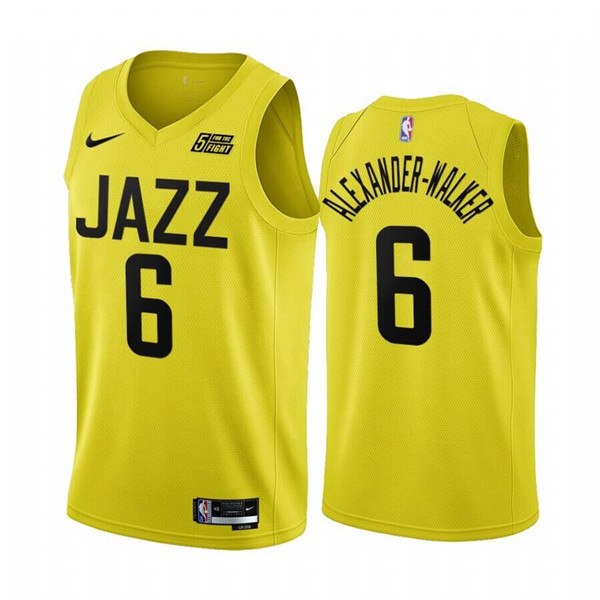 Men's Utah Jazz #6 Nickeil Alexander-Walker 2022 23 Yellow Icon Edition Stitched Basketball Jersey