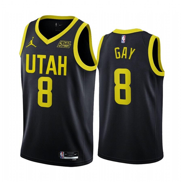 Men's Utah Jazz #8 Rudy Gay 2022 23 Black Statement Edition Stitched Basketball Jersey
