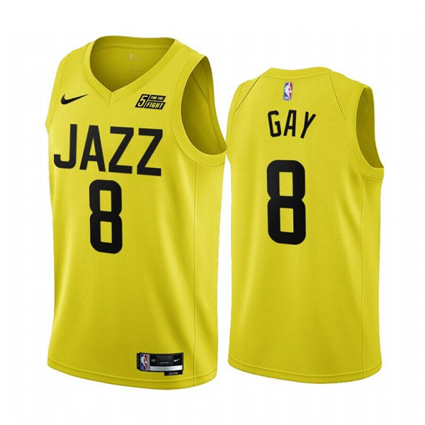 Men's Utah Jazz #8 Rudy Gay 2022 23 Yellow Icon Edition Stitched Basketball Jersey