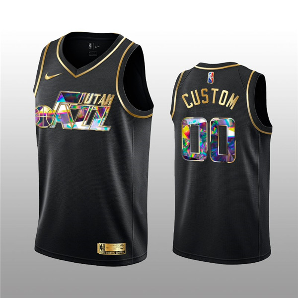 Men's Utah Jazz Active Player Custom 2021 22 Black Golden Edition 75th Anniversary Diamond Logo Stitched Basketball Jersey