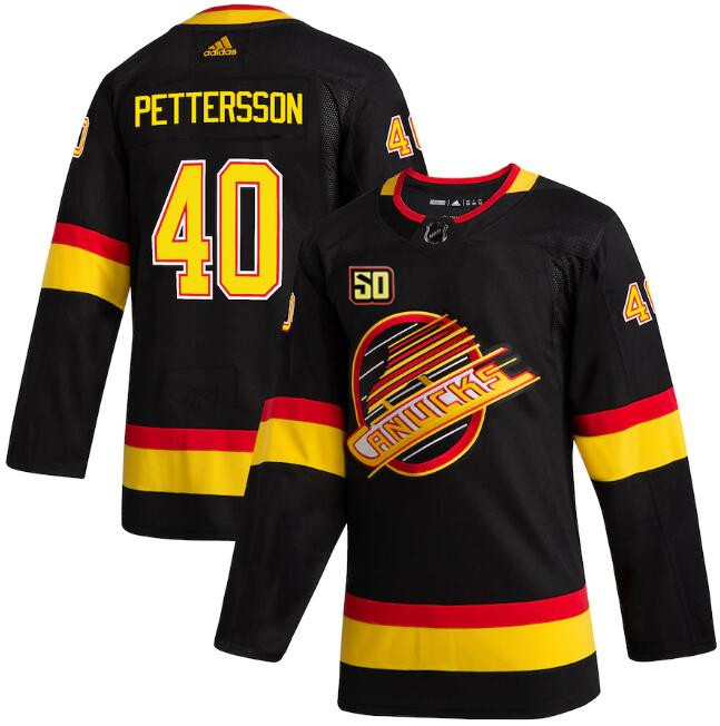 Men's Vancouver Canucks #40 Elias Pettersson 50th Anniversary Black Stitched Jersey