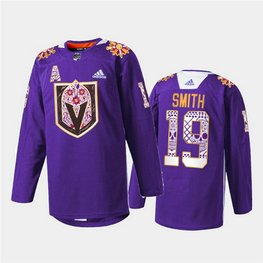 Men's Vegas Golden Knights #19 Reilly Smith Purple Hispanic Heritage Warmup Stitched Jersey