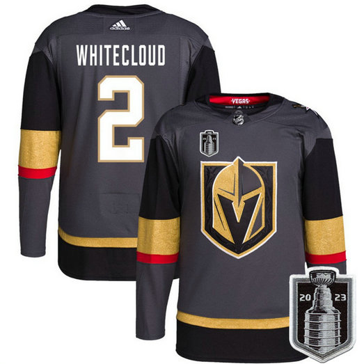 Men's Vegas Golden Knights #2 Zach Whitecloud Gray 2023 Stanley Cup Final Stitched Jersey