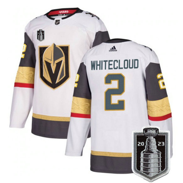 Men's Vegas Golden Knights #2 Zach Whitecloud White 2023 Stanley Cup Final Stitched Jersey