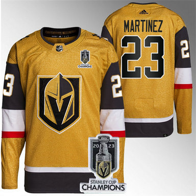 Men's Vegas Golden Knights #23 Alec Martinez Gold 2023 Stanley Cup Champions Stitched Jersey