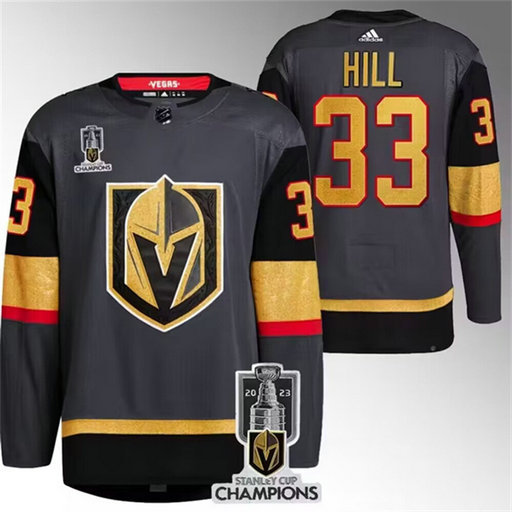 Men's Vegas Golden Knights #33 Adin Hill Grey 2023 Stanley Cup Champions Stitched Jersey