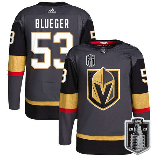 Men's Vegas Golden Knights #53 Teddy Blueger Gray 2023 Stanley Cup Final Stitched Jersey