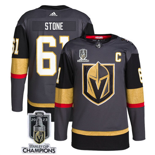Men's Vegas Golden Knights #61 Mark Stone Grey 2023 Stanley Cup Champions Stitched Jersey