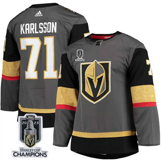 Men's Vegas Golden Knights #71 William Karlsson Grey 2023 Stanley Cup Champions Stitched Jersey
