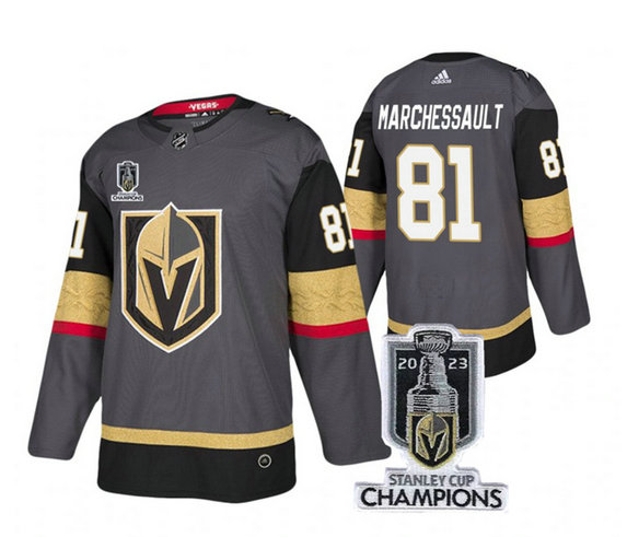 Men's Vegas Golden Knights #81 Jonathan Marchessault Gray 2023 Stanley Cup Champions Stitched Jersey