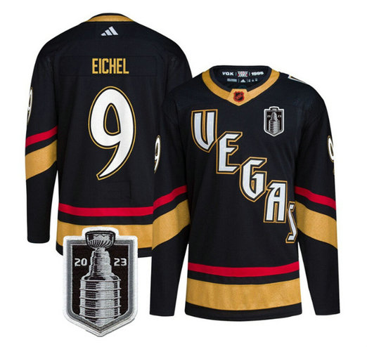 Men's Vegas Golden Knights #9 Jack Eichel Black 2023 Stanley Cup Final Stitched Jersey