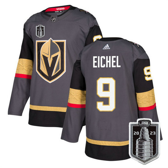 Men's Vegas Golden Knights #9 Jack Eichel Grey 2023 Stanley Cup Final Stitched Jersey