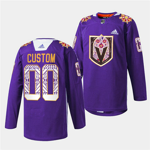 Men's Vegas Golden Knights Custom Purple Hispanic Heritage Warmup Stitched Jersey