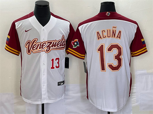 Men's Venezuela Baseball #13 Venezuela Acuna Jr. 2023 White World Baseball Classic With Patch Stitched Jerseys