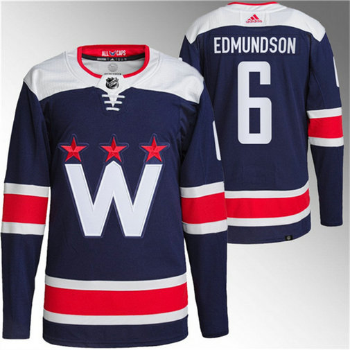 Men's Washington Capitals #6 Joel Edmundson Navy Stitched Jersey