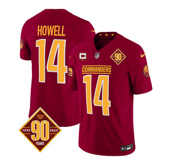Men's Washington Commanders #14 Sam Howell Burgundy 2023 F.U.S.E. With 1-Star C Patch 90th Anniversary Vapor Limited Stitched Football Jersey
