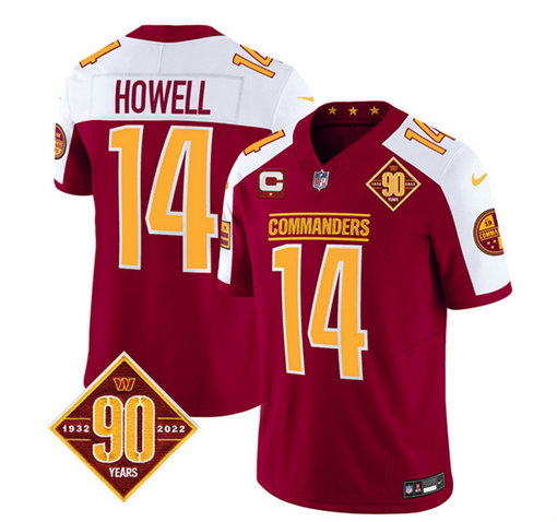 Men's Washington Commanders #14 Sam Howell Burgundy White 2023 F.U.S.E. With 1-Star C Patch 90th Anniversary Vapor Limited Stitched Football Jersey