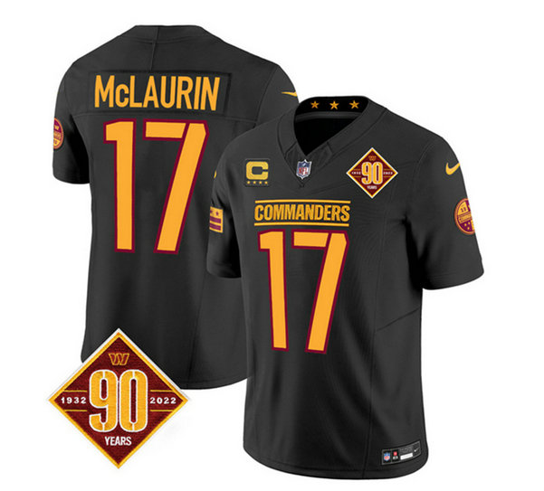 Men's Washington Commanders #17 Terry McLaurin Black 2023 F.U.S.E. With 4-Star C Patch 90th Anniversary Vapor Limited Stitched Football Jersey