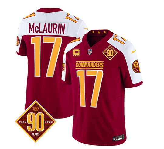 Men's Washington Commanders #17 Terry McLaurin Burgundy White 2023 F.U.S.E. 90th Anniversary Vapor Limited Stitched Football Jersey