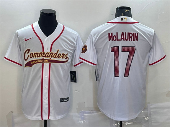 Men's Washington Commanders #17 Terry McLaurin White With Patch Cool Base Stitched Baseball Jersey