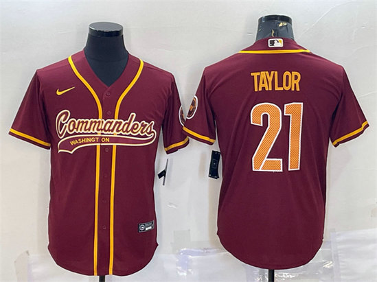 Men's Washington Commanders #21 Sean Taylor Burgundy With Patch Cool Base Stitched Baseball Jersey