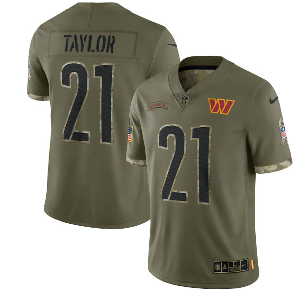 Men's Washington Commanders #21 Sean Taylor Olive 2022 Salute To Service Limited Stitched Jersey