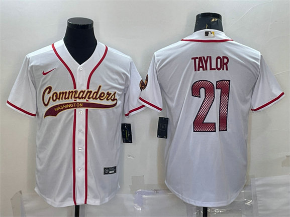 Men's Washington Commanders #21 Sean Taylor White With Patch Cool Base Stitched Baseball Jersey