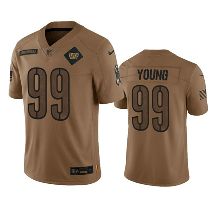 Men's Washington Commanders #99 Chase Young 2023 Brown Salute To Service Limited Stitched Football Jersey