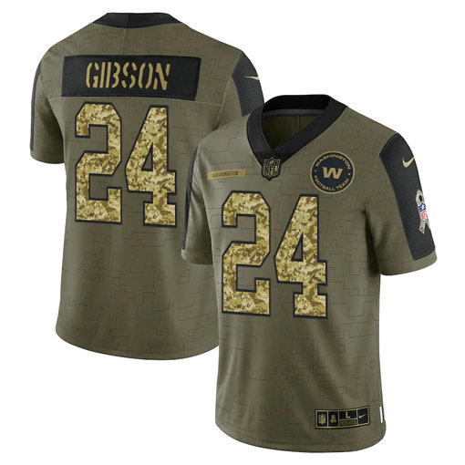 Men's Washington Football Team #24 Antonio Gibson 2021 Olive Camo Salute To Service Limited Stitched Jersey